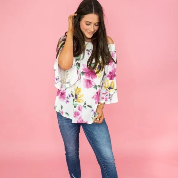 Off Shoulder Floral Smocked Blouse - Flaunt Boutique - Picture 3 of 13